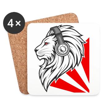 Stylish lion with headphones - Coasters (set of 4) - white - Front