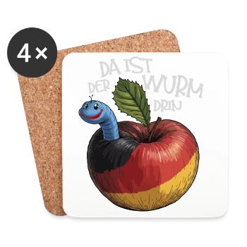 Wurm im Apfel mit Spruch - Untersetzer (4er-Set) - Weiß - Vorne