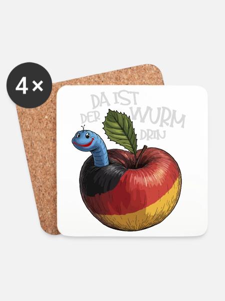 Wurm im Apfel mit Spruch - Untersetzer (4er-Set) - Weiß