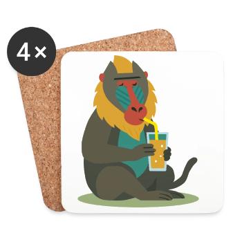 bunter Mandrill genießt entspannt ein Glas Saft - Untersetzer (4er-Set) - Weiß - Vorne