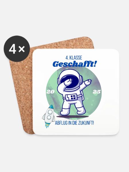 4. Klasse geschafft – Abflug in die Zukunft 2025 - Untersetzer (4er-Set) - Weiß