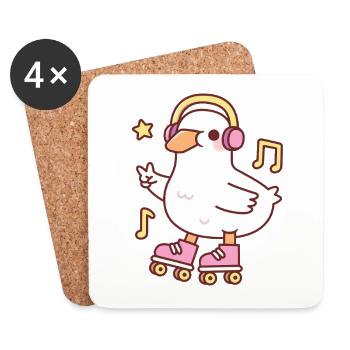 Cute Duck With Headphones And Roller Skates - Coasters (set of 4) - white - Front