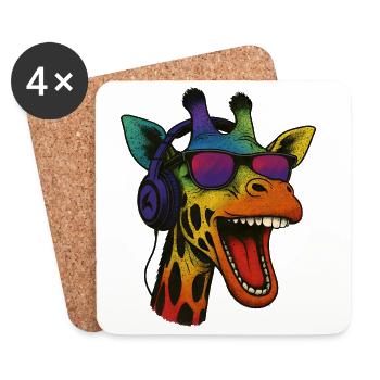 Cool giraffe with 90s sunglasses and headphones - Coasters (set of 4) - white - Front