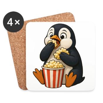 Niedlicher Pinguin mit Popcorn im Kino Filmfreunde - Untersetzer (4er-Set) - Weiß - Vorne