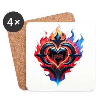 Ein flammendes Herz, das Feuer der Liebe. - Untersetzer (4er-Set) - Weiß - Vorne