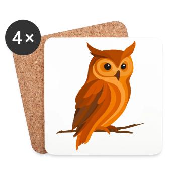 Owl in orange tones – expressive forest bird - Coasters (set of 4) - white - Front