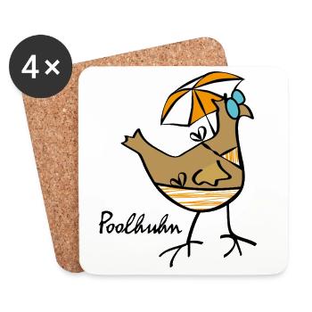 RIKELS Poolhuhn 2026 - Untersetzer (4er-Set) - Weiß - Vorne