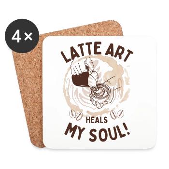 Latte Art guérit mon âme – Conception de café barista - Dessous de verre (lot de 4) - blanc - Devant