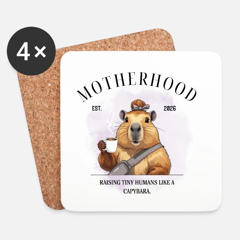 Motherhood 2026 – Raising Tiny Humans Like a Capyb - Untersetzer (4er-Set) - Weiß