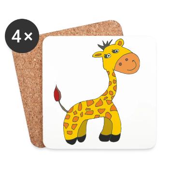 Charming Giraffe Caricature on Plush - Coasters (set of 4) - white - Front