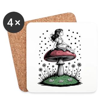 Girl Mushroom Woodland Fairy Star Spell - Coasters (set of 4) - white - Front