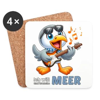 Cheerful seabird with guitar - Coasters (set of 4) - white - Front