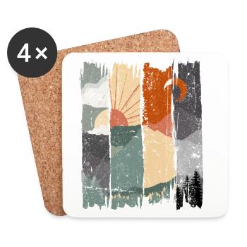 Illustration abstraite de paysage de coucher de soleil - Dessous de verre (lot de 4) - blanc - Devant