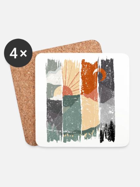 Illustration abstraite de paysage de coucher de soleil - Dessous de verre (lot de 4) - blanc