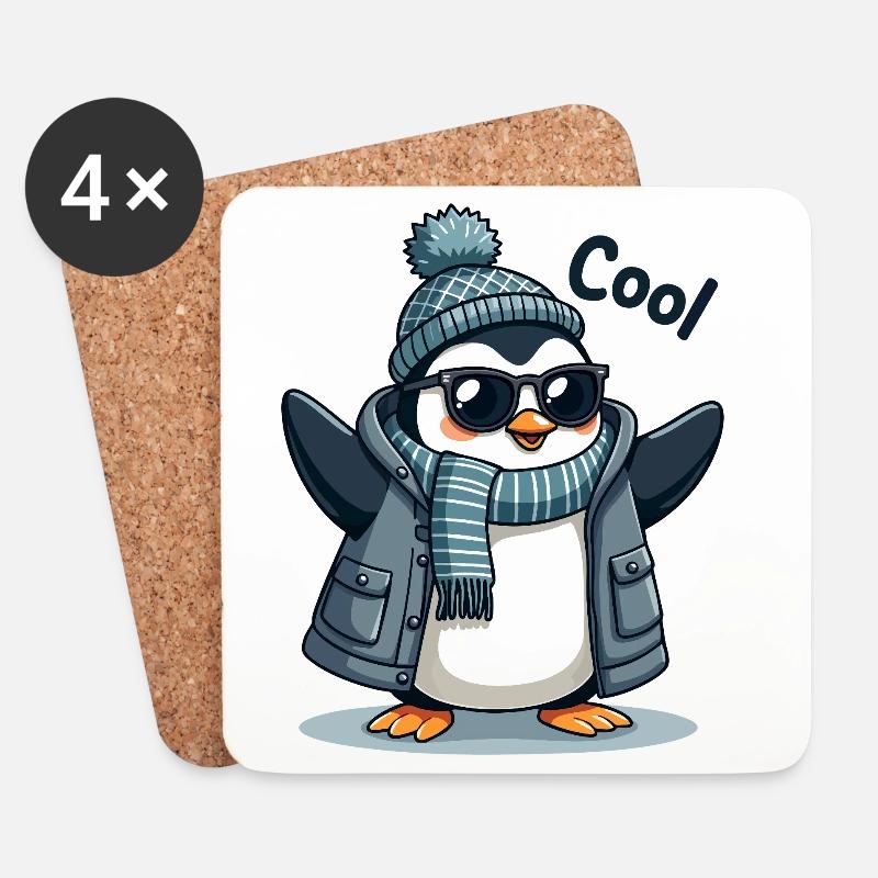Coolguin - der coole Penguin - Untersetzer (4er-Set) - Weiß