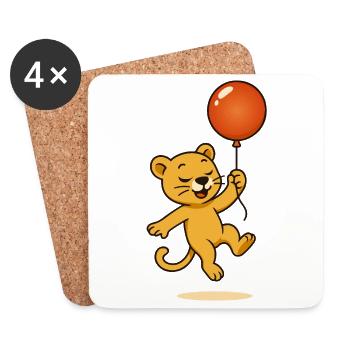 Fröhlicher Löwe mit Ballon schwebt durch die Lüfte - Untersetzer (4er-Set) - Weiß - Vorne