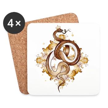Serpent avec couronne – symbole plein de grâce et de puissance - Dessous de verre (lot de 4) - blanc - Devant