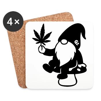 Zwerg/Wichtel mit Hanfblatt auf Pilz - Weedlove - Untersetzer (4er-Set) - Weiß - Vorne