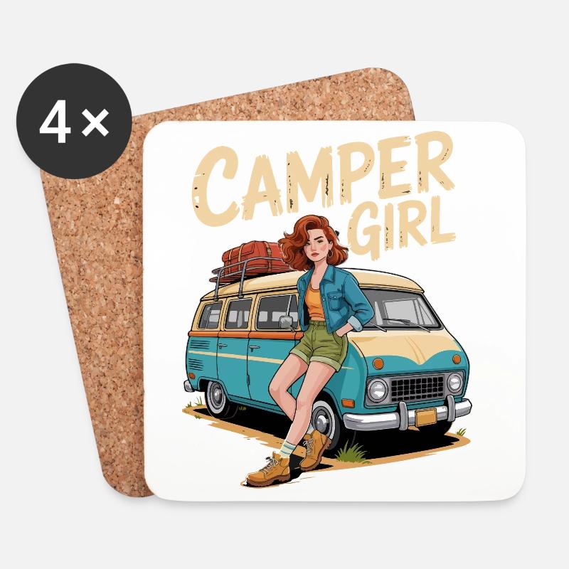 Camper Mädchen Vintage Reisen - Untersetzer (4er-Set) - Weiß