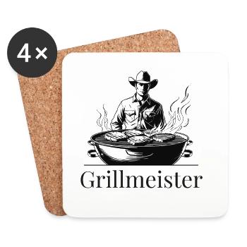Western Grillmeister Illustration - Untersetzer (4er-Set) - Weiß - Vorne