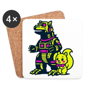 Mecha Dragon with Squirrel - Coasters (set of 4) - white - Front