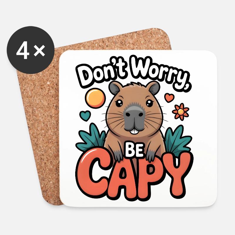Skurrile Capybara Cheer Illustration - Untersetzer (4er-Set) - Weiß