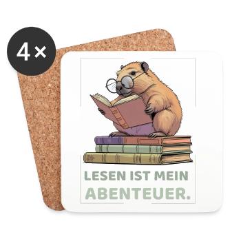 Capybara lisant entre des piles de livres - Dessous de verre (lot de 4) - blanc - Devant