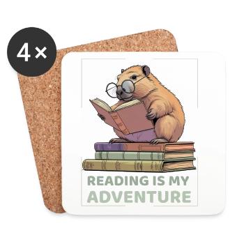 Capybara en lisant -Aventure de lecture - Dessous de verre (lot de 4) - blanc - Devant