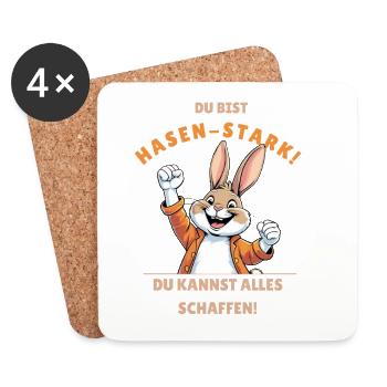 Hasen-Stark Kraftspruch Design - Untersetzer (4er-Set) - Weiß - Vorne