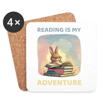 Reading bunny motif on clothes - Coasters (set of 4) - white - Front