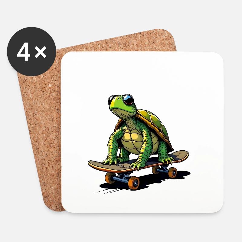 Schildkröte auf Skateboard - Untersetzer (4er-Set) - Weiß