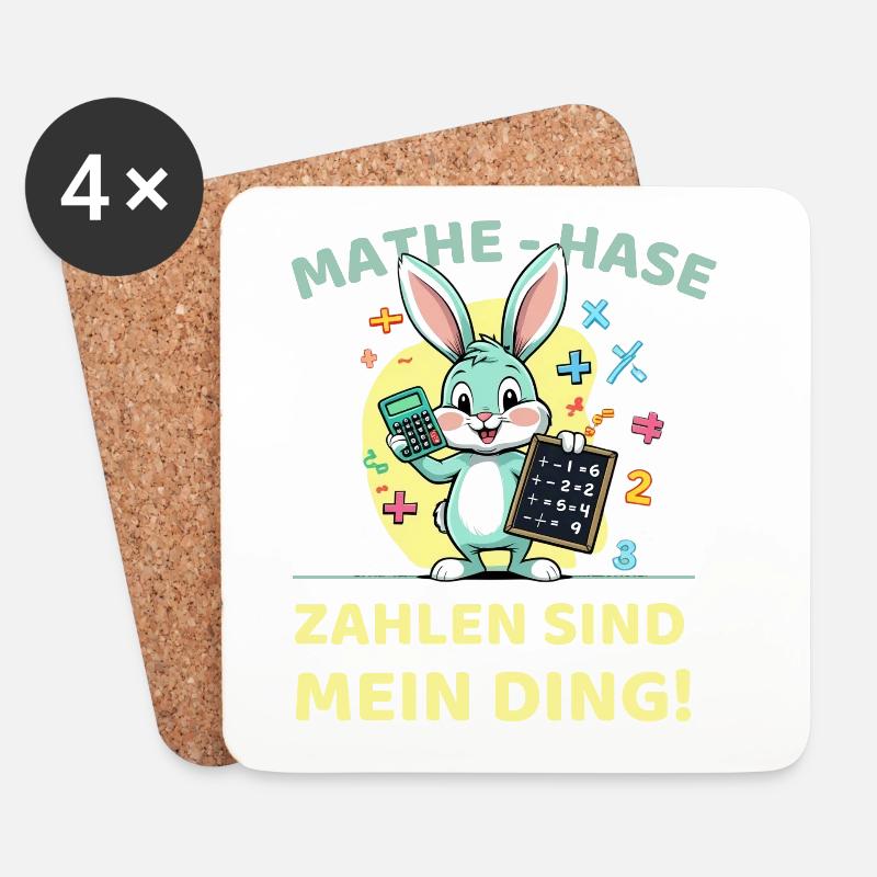 Mathe-Hase mit Taschenrechner und Tafel - Untersetzer (4er-Set) - Weiß