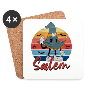 Chapeau de sorcière fantaisiste avec texte Salem - Dessous de verre (lot de 4) - blanc - Devant
