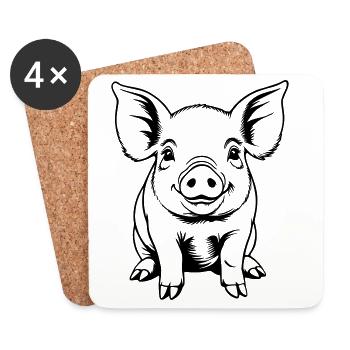 Pig Sow Piglet Piglet Sketch Drawing - Coasters (set of 4) - white - Front