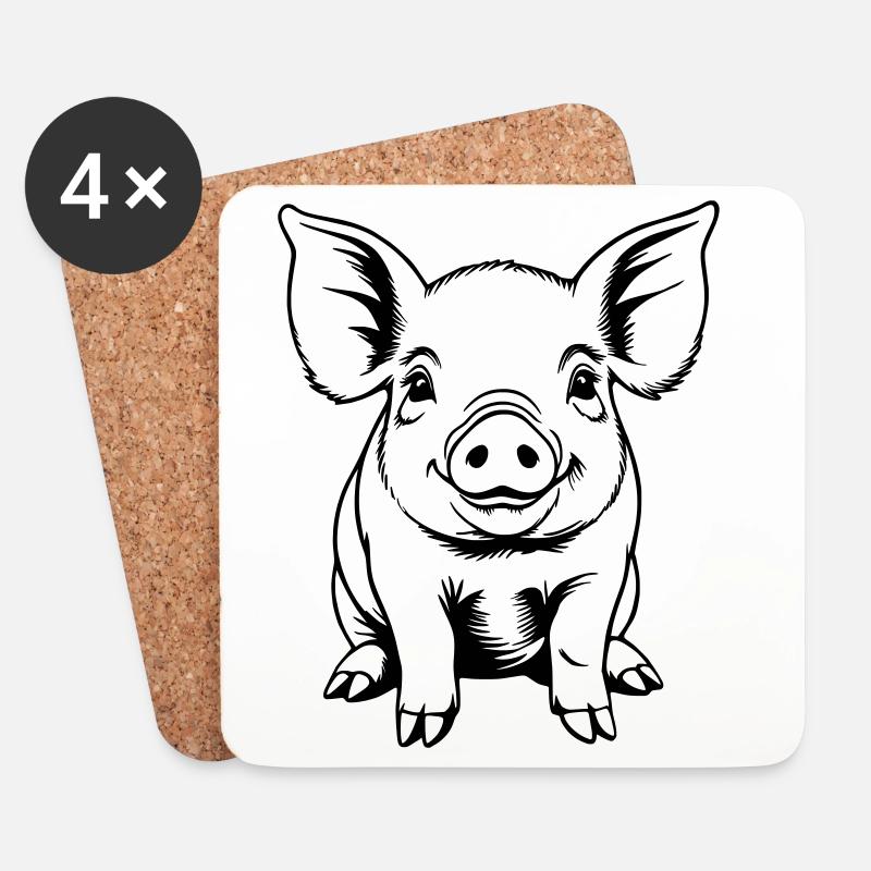 Pig Sow Piglet Piglet Sketch Drawing - Coasters (set of 4) - white