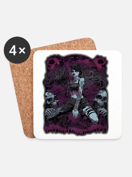 Dark Enchantress with Skull Elements - Coasters (set of 4) - white