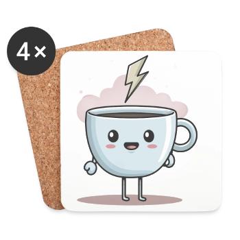 Kaffee = Strom fürs Herz - Untersetzer (4er-Set) - Weiß - Vorne