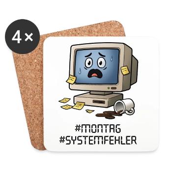 #Montag #Systemfehler – PC rétro, café et humour de bureau - Dessous de verre (lot de 4) - blanc - Devant