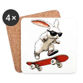 Lapin Skateur / Skateboard Lapin - Dessous de verre (lot de 4) - blanc - Devant