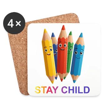 Crayons colorés avec des expressions faciales - Dessous de verre (lot de 4) - blanc - Devant