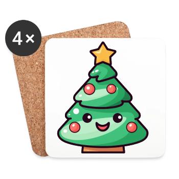 Conception de dessin animé d’arbre de Noël kawaii - Dessous de verre (lot de 4) - blanc - Devant