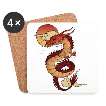 Traditional Asian Dragon with Sunset - Coasters (set of 4) - white - Front