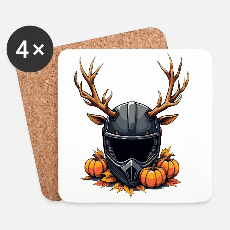 Geweihhelm Herbst-Kürbismotiv - Untersetzer (4er-Set) - Weiß