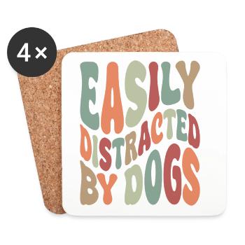 Facilement distrait par les chiens - Dessous de verre (lot de 4) - blanc - Devant