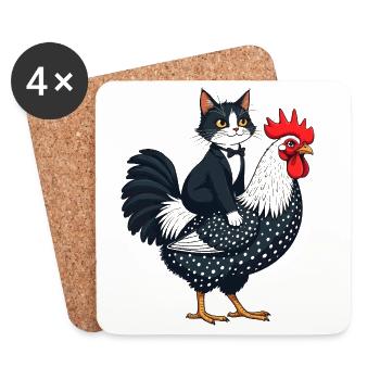 Chien Noir et Coq Éclectique - Dessous de verre (lot de 4) - blanc - Devant