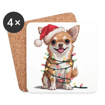 Chihuahua festif avec guirlandes lumineuses - Dessous de verre (lot de 4) - blanc - Devant