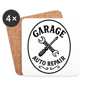 Garage auto - Dessous de verre (lot de 4) - blanc - Devant