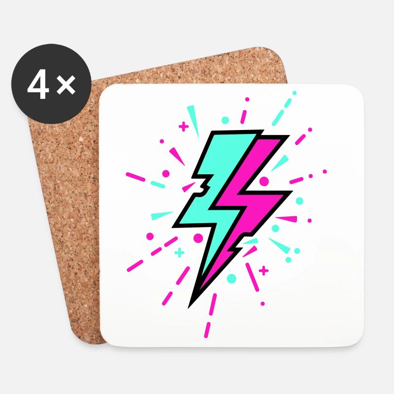 Retro Lightning Bolt Colorful Style - Coasters (set of 4) - white