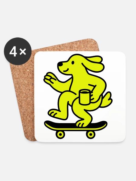 Skater Dog - Coasters (set of 4) - white
