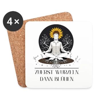 Seidenblumen Meditation mit Sonnenblume - Untersetzer (4er-Set) - Weiß - Vorne